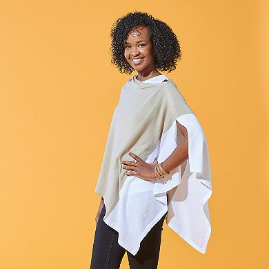 Oatmeal & White Colorblock Cotton Poncho