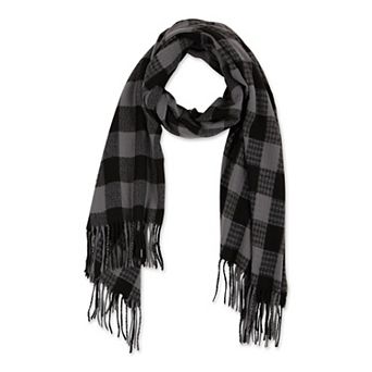 Denver Plaid Fringe Scarf - Black & Gray