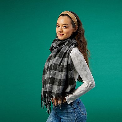 Denver Plaid Fringe Scarf - Black & Gray