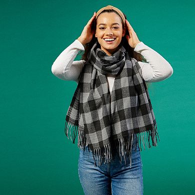 Denver Plaid Fringe Scarf - Black & Gray