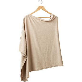 Beige Solid Cotton Poncho