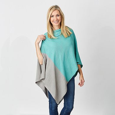 Aqua & Gray Colorblock Cotton Poncho