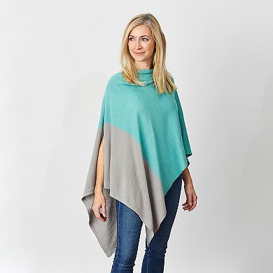 Aqua & Gray Colorblock Cotton Poncho