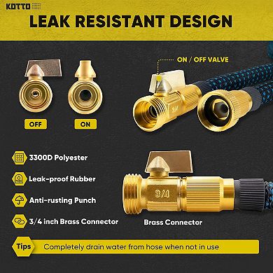 Kotto 50" Expandable Water Garden Hose: 10 Spray Nozzles, Solid Brass Connector