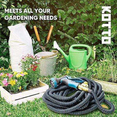 Kotto 50" Expandable Water Garden Hose: 10 Spray Nozzles, Solid Brass Connector