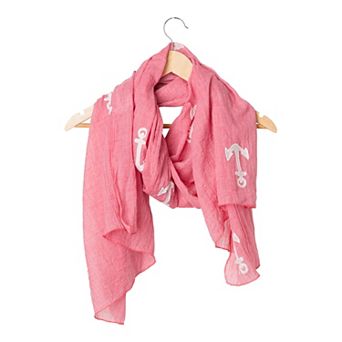 Embroidered Anchors Scarf - Red