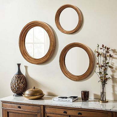 LuxenHome 3-Piece Round Rubberwood Frame Accent Wall Mirror Set