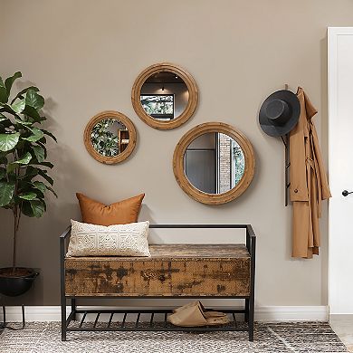LuxenHome 3-Piece Round Rubberwood Frame Accent Wall Mirror Set