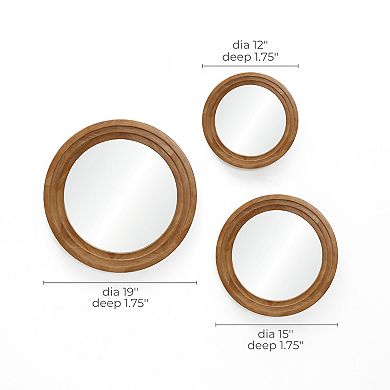 LuxenHome 3-Piece Round Rubberwood Frame Accent Wall Mirror Set