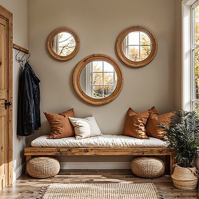 LuxenHome 3-Piece Round Rubberwood Frame Accent Wall Mirror Set