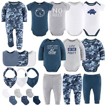 The Peanutshell Layette Gift Set for Baby Boys, Blue Camo, 23 Essential Pieces, Blue