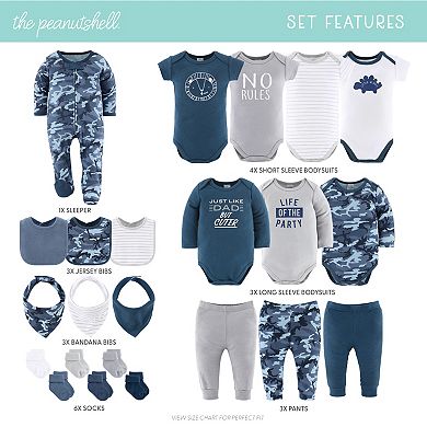 The Peanutshell Layette Gift Set for Baby Boys, Blue Camo, 23 Essential Pieces, Blue