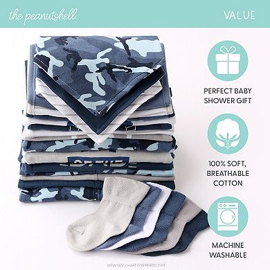 The Peanutshell Layette Gift Set for Baby Boys, Blue Camo, 23 Essential Pieces, Blue