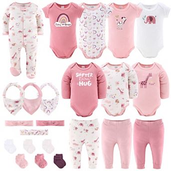 The Peanutshell Layette Gift Set for Baby Girls, Safari Rainbow, 23 Essential Pieces, Pink