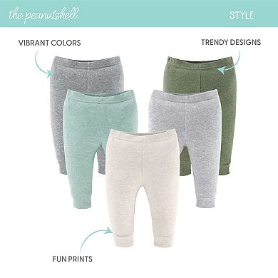 The Peanutshell Baby Boy & Baby Girl Pants, 5-Pack, Soft Heather Neutrals