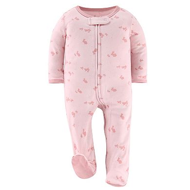 The Peanutshell Pink Balletcore Footed Baby Sleepers for Girls, 3 Pack