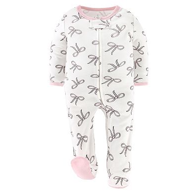 The Peanutshell Pink Balletcore Footed Baby Sleepers for Girls, 3 Pack