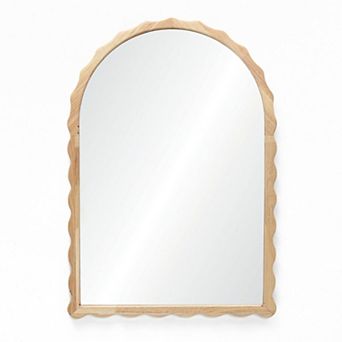 LuxenHome 34-Inch Tall Arch Natural Rubberwood Scalloped Frame Wall Mirror