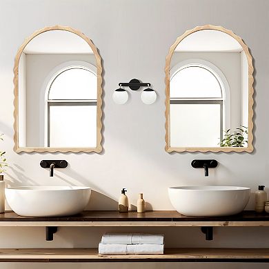 LuxenHome 34-Inch Tall Arch Natural Rubberwood Scalloped Frame Wall Mirror