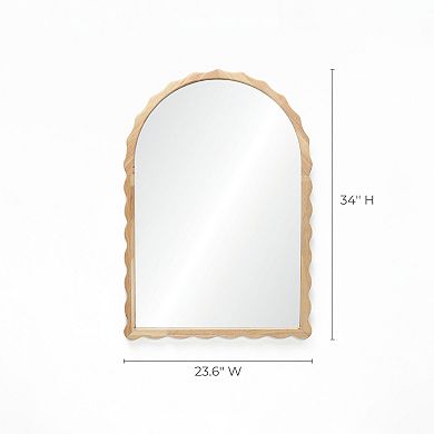 LuxenHome 34-Inch Tall Arch Natural Rubberwood Scalloped Frame Wall Mirror