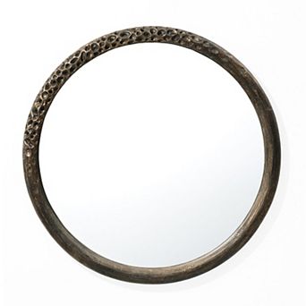 LuxenHome 32-Inch Round Brown Crater MgO Frame Wall Mirror