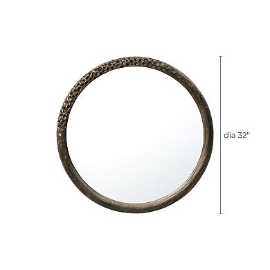 LuxenHome 32-Inch Round Brown Crater MgO Frame Wall Mirror