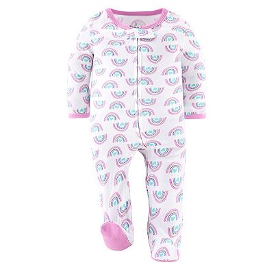 The Peanutshell Dino Girl Footed Baby Sleepers for Girls, 3 Pack