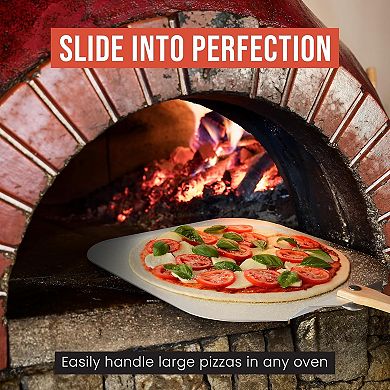 Chef Pomodoro Aluminum Metal Pizza Peel with Foldable Wood Handle for Easy Storage