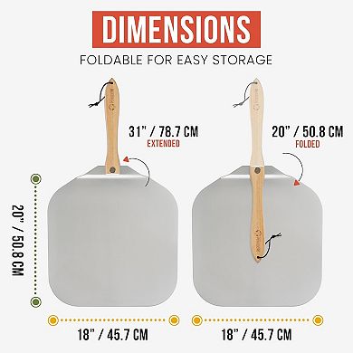 Chef Pomodoro Aluminum Metal Pizza Peel with Foldable Wood Handle for Easy Storage