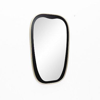 LuxenHome 30-Inch Tall Oblong Rounded Black with Gold Iron Metal Frame Wall Mirror