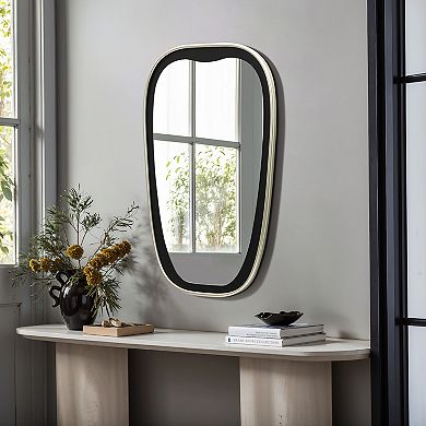 LuxenHome 30-Inch Tall Oblong Rounded Black with Gold Iron Metal Frame Wall Mirror