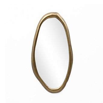 LuxenHome Elegant Wall Mirror with Curved Frame, Aged Gold Finish, Modern Accent Decor, 29.5"x15.25"