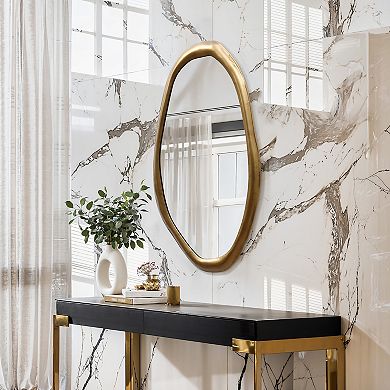 LuxenHome Elegant Wall Mirror with Curved Frame, Aged Gold Finish, Modern Accent Decor, 29.5"x15.25"