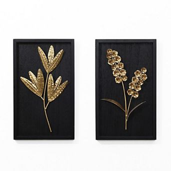 LuxenHome Set of 2 Flower Bouquet Abstract Metal Wall Decor Modern Wall Art Accent with Wood Frame