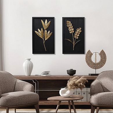LuxenHome Set of 2 Flower Bouquet Abstract Metal Wall Decor Modern Wall Art Accent with Wood Frame