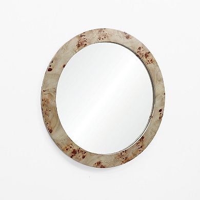 LuxenHome Burlywood Frame 31.5-Inch Round Accent and Vanity Wall Mirror