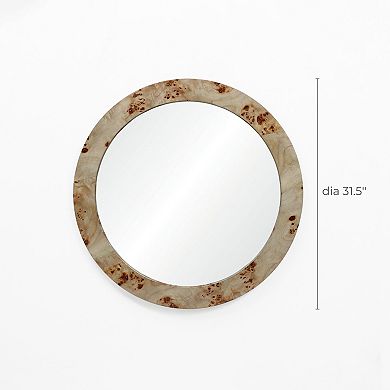LuxenHome Burlywood Frame 31.5-Inch Round Accent and Vanity Wall Mirror