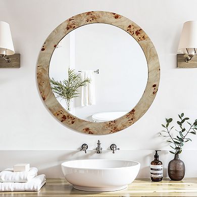 LuxenHome Burlywood Frame 31.5-Inch Round Accent and Vanity Wall Mirror