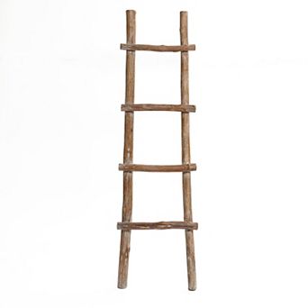 LuxenHome Solid Wood Natural 4-Rung 59-Inch Tall Blanket Ladder