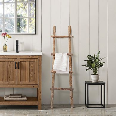 LuxenHome Solid Wood Natural 4-Rung 59-Inch Tall Blanket Ladder