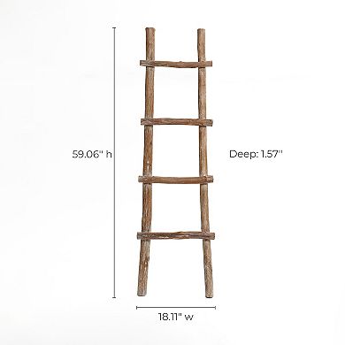 LuxenHome Solid Wood Natural 4-Rung 59-Inch Tall Blanket Ladder