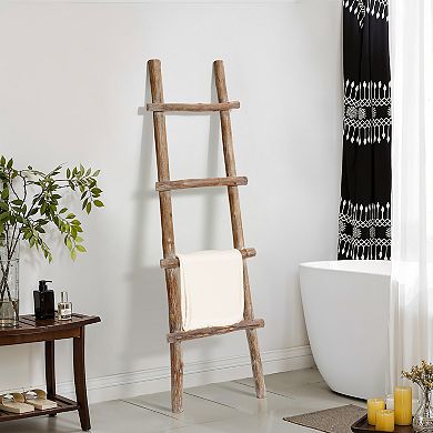 LuxenHome Solid Wood Natural 4-Rung 59-Inch Tall Blanket Ladder