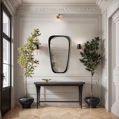 LuxenHome 30-Inch Tall Oblong Slim Black with Gold Iron
