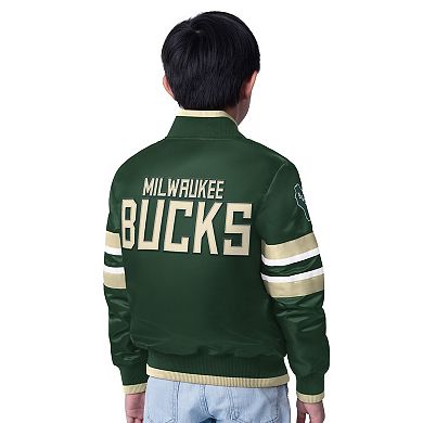 Youth Starter Hunter Green Milwaukee Bucks Scout Varsity Full-Snap Jacket