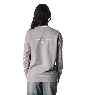 Women's The Wild Collective Heather Gray Golden State Warriors Bleached Tie-Dye Pullover Sweatshirt