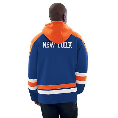 Men's Starter Royal/Orange New York Islanders Hockey Pullover Hoodie