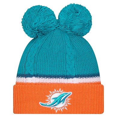 Women's New Era Aqua Miami Dolphins Double Bubble Cuffed Knit Hat with Poms
