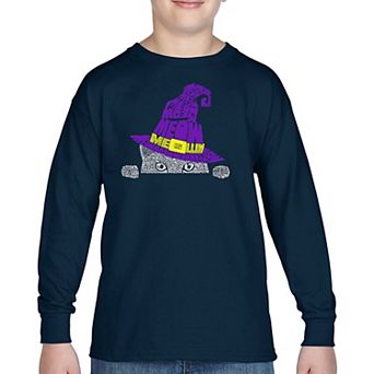 Peeking Witch Cat - Boy's Word Art Long Sleeve T-shirt