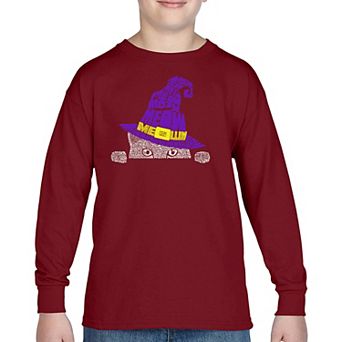 Peeking Witch Cat - Boy's Word Art Long Sleeve T-shirt