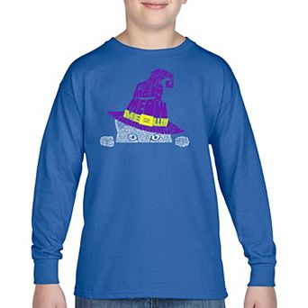 Peeking Witch Cat - Boy's Word Art Long Sleeve T-shirt